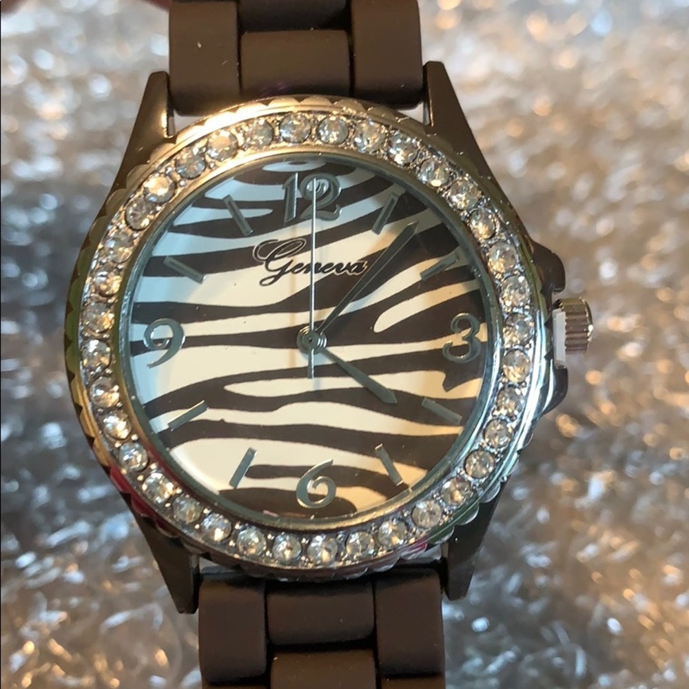 Zebra print and crystal watch